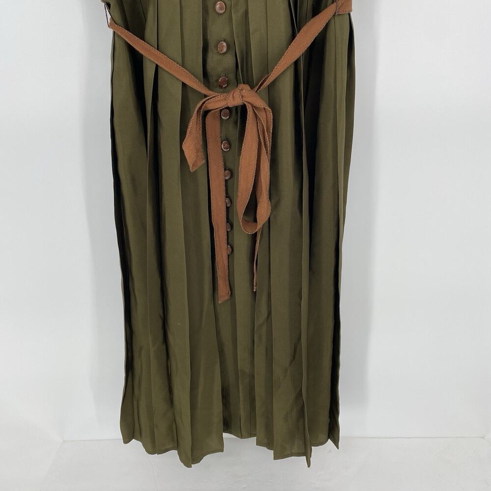 Wyeth by Todd Magil Green Silk Pleated Short Sleeve Dress Women's Size M - Picture 5 of 9